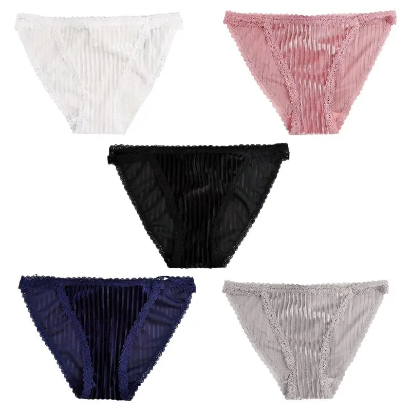 

Women Low Rise Floral Lace Trim Underwear Briefs Solid Color Thread Ribbed Velvet Lingerie Thong Seamless G-String Panties JUN28