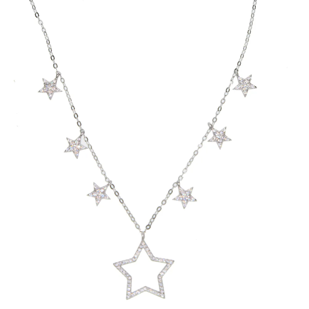 

New lovely genuine 925 silver necklace micro pave cz drop stars charm stunning AAA sparkling pendents necklace collars chain