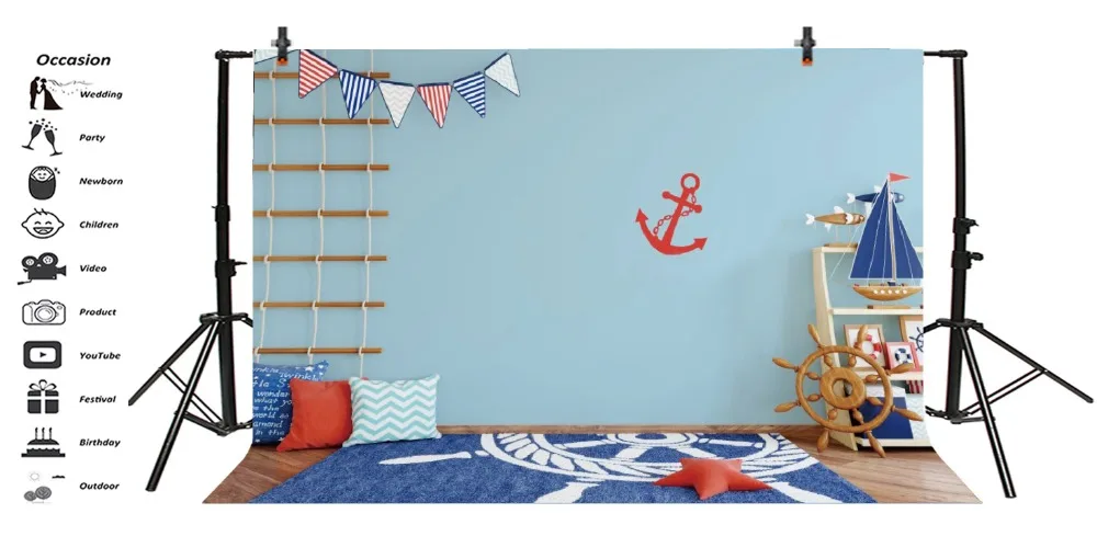 Laeacco Baby Room Wooden Rudder Anchor Pattern Carpet Photography Backgrounds Customized Photographic Backdrops For Photo Studio
