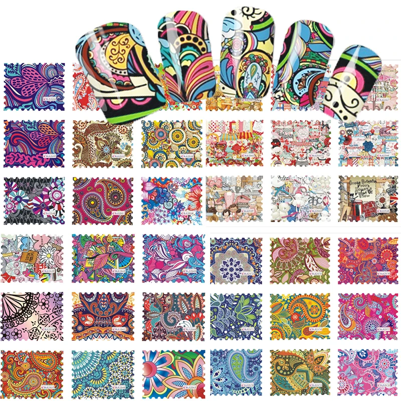 

SWEET TREND 44Designs Colorful Nail Art Water Transfer Stickers Nail Tips Decals Beauty Full Cover Wraps Manicure LABLE2535-2578