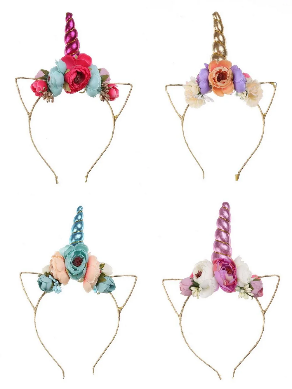 

12Pcs/lot Unicorn Horn Matching Fabric Flower Baby Hair Clasp Baby Girl Hair Accessory Photo Prop Kidocheese