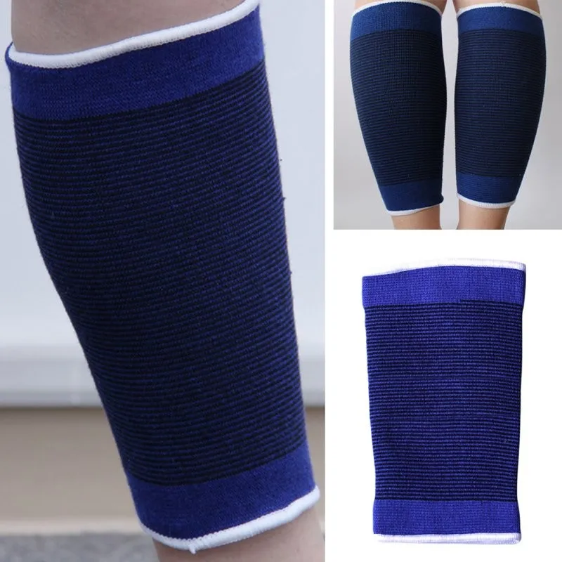 Синий 2 шт эластичный полиэфирный хлопок Защита нижней ноги поддержки мышц компрессионный чехол спортивный браслет ремень
