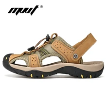 Классические сандалии из натуральной кожи; Мужская Летняя обувь; легкие удобные мужские пляжные сандалии; кожаная мужская обувь на застежке-липучке; большие размеры