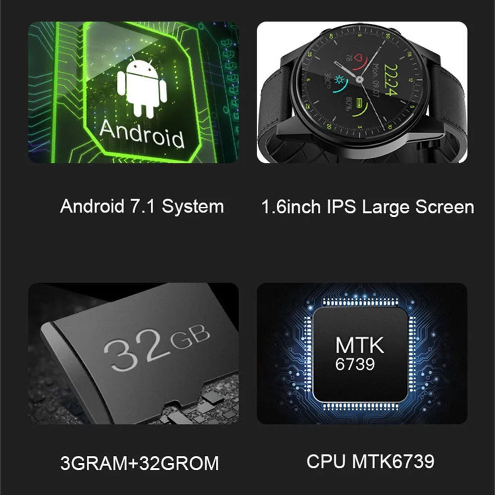 X360 Android Смарт часы 1+ 16 Гб/3+ 32 Гб 1," Круглый WiFi gps sim-карта 4G Smartwatch телефон Спорт монитор сердечного ритма камера