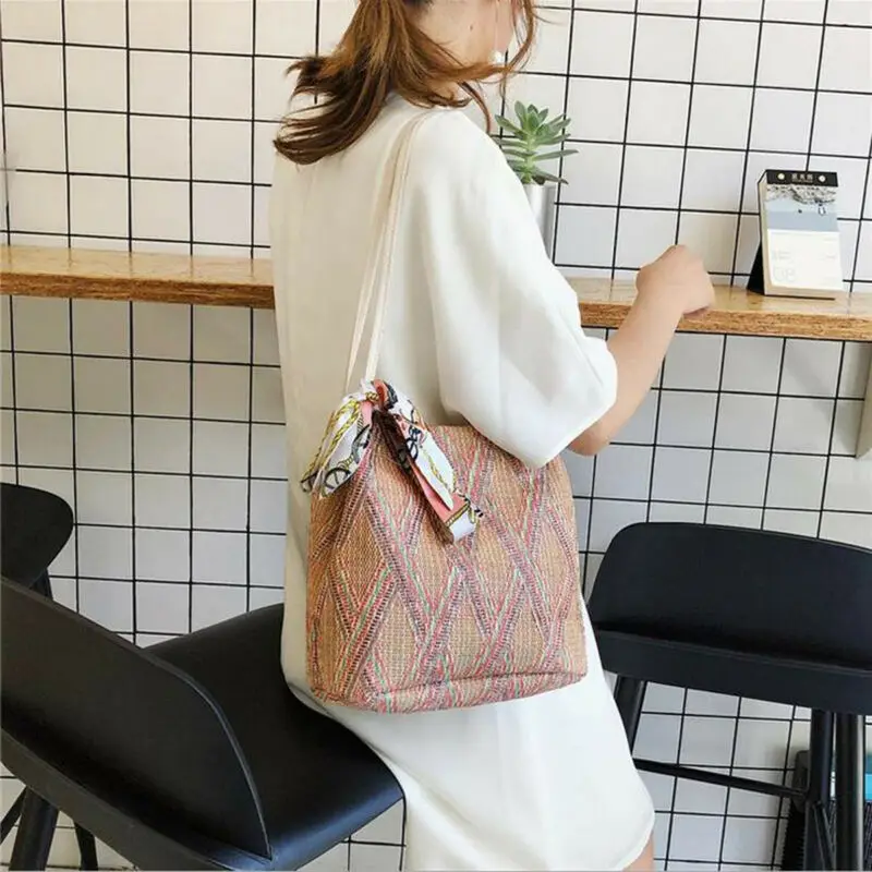 

Retro Square Straw Bag Handbags Women Summer Rattan Bag Handmade Woven Beach Bohemia Handbag Large Capacity New Fashion