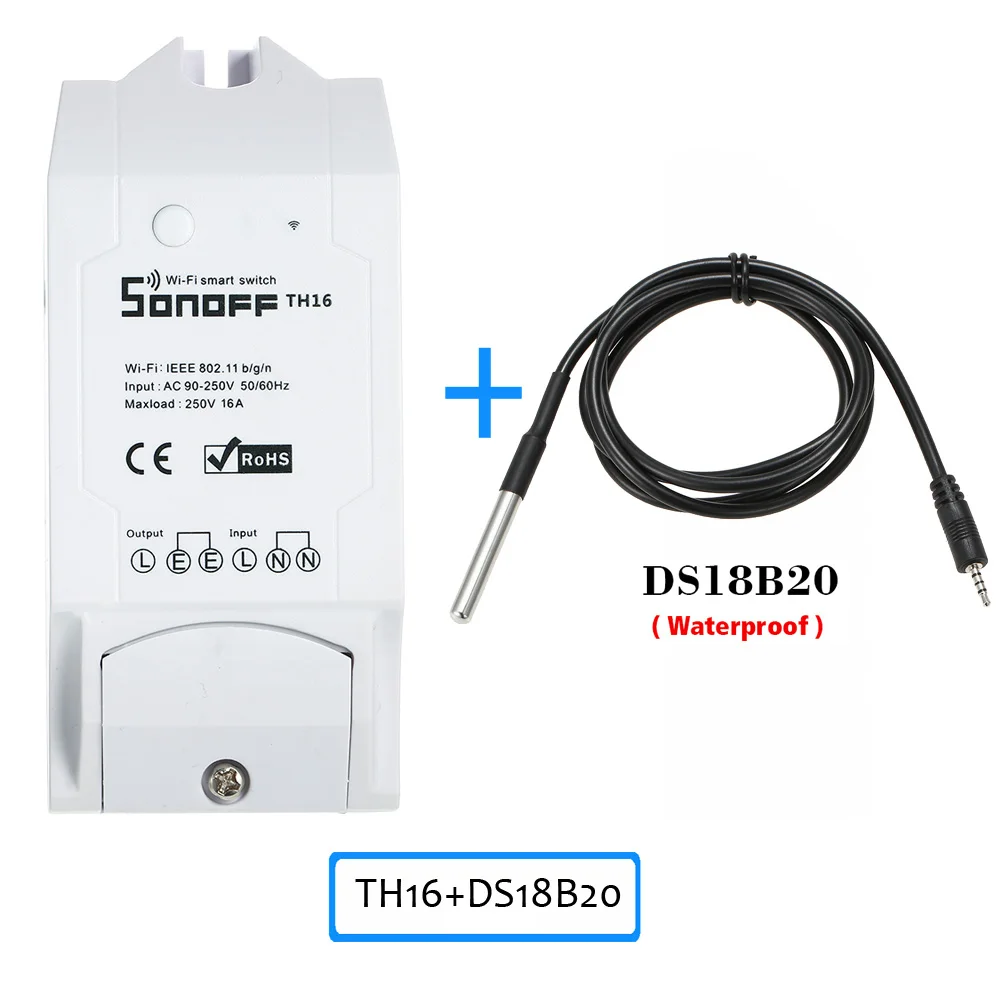SONOFF TH16 16A/3500 Вт умный Wifi переключатель для мониторинга температуры и влажности беспроводной домашний комплект автоматизации для Alexa Google Home/Nest - Комплект: TH16 With DS18B20