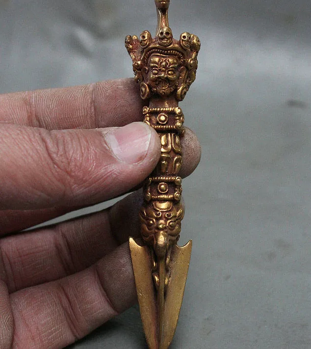 

Tibet Buddhism Bronze Gilt Gold Hayagriva Buddha Statue Phurba Dagger Holder