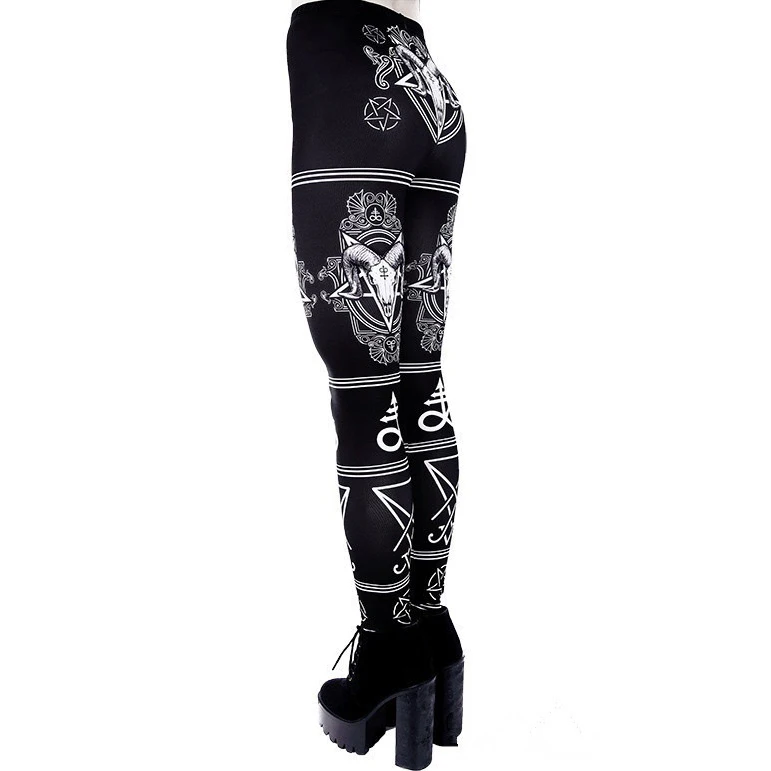 Gothic Ouija Printed Leggings Goat Horn Workout Pants Women Elastic Hexagram Trousers Black Bottoms Female workout leggings