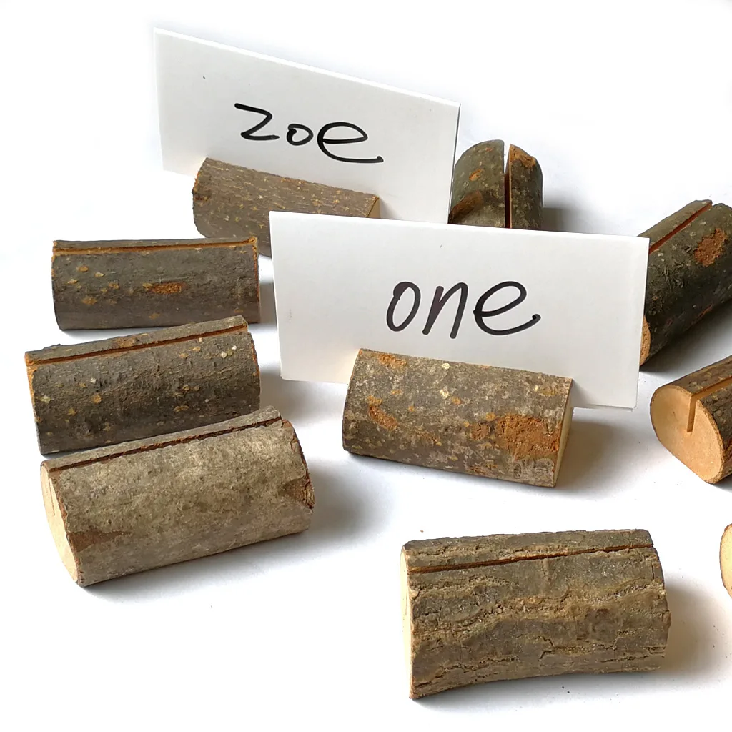 

10pcs Rustic Wood Base Clip Holder DIY Table Name Number Card Holder Picture Memo Note for Christmas Party Wedding Table Name