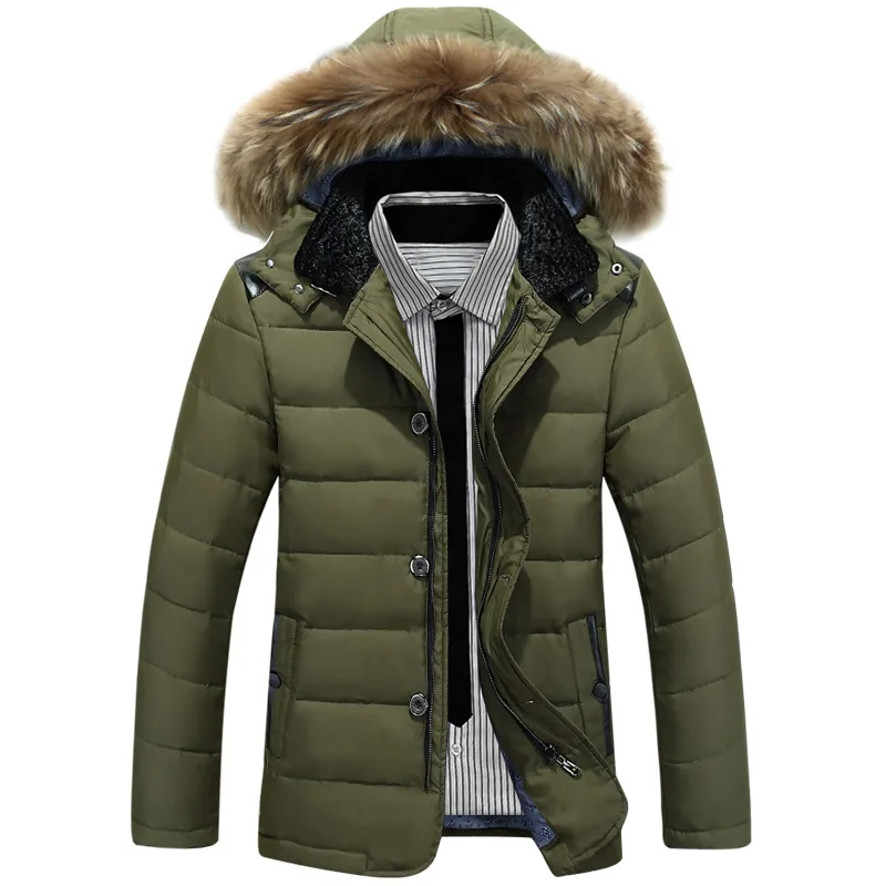 Для мужчин; зимняя куртка-пуховик на белом утином пуху Для мужчин толстые короткие Гуд чистый меховой воротник Повседневное Campera Hombre плюс Размеры M-3XL HJ403 - Цвет: Army Green