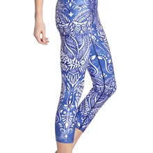 Женские синие и белые леггинсы с принтом совы для фитнеса, быстросохнущие леггинсы для упражнений, высокая талия, до середины икры, энергетические брюки, брюки, ropa mujer