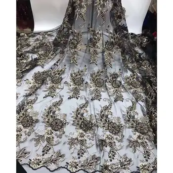 

2019 New style French net lace fabric 3D flower African tulle mesh lace fabric high quality african sequins lace fabric XHA001