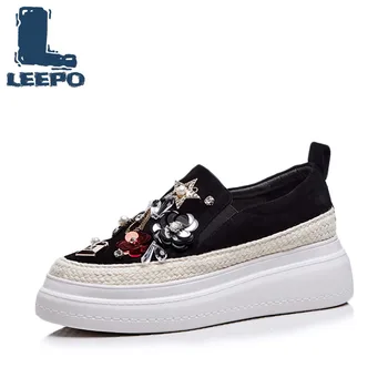 

Flat Shoes Women Platform Loafers Lady Pearl Rhinestone Crystal Platform Flats Woman Luxury Handmade Black Loafers Shoes