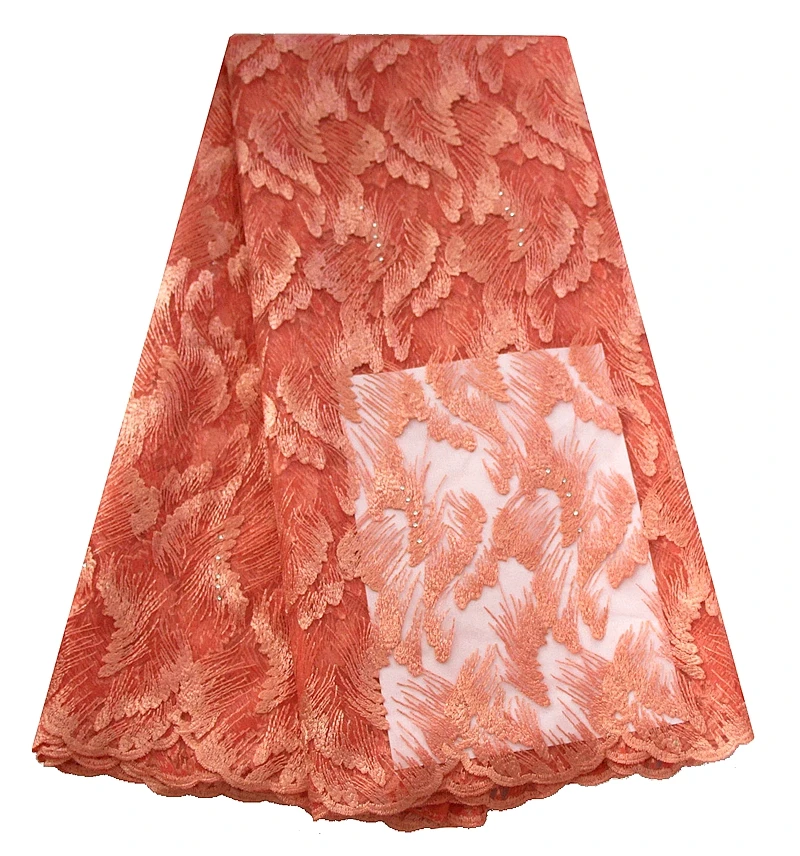 Peach net lace fabric