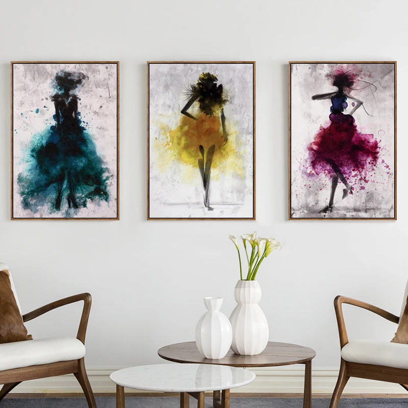 Modern Dance Dress Girl Watercolor Abstract Canvas Painting Wall Art Print Poster Picture Decoration Modern Home Wall Sticker