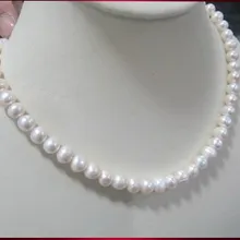 Горячая Акция 45 см длинные белые ювелирные изделия из настоящего жемчуга, 8-9 мм размер ожерелье из натурального жемчуга
