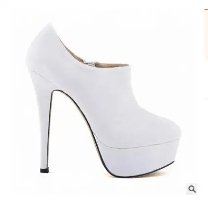 Loslandifen/женские вечерние ботинки из флока на высоком каблуке; модные замшевые ботильоны на платформе; сезон весна-осень; большие размеры 35-42 - Цвет: white flock