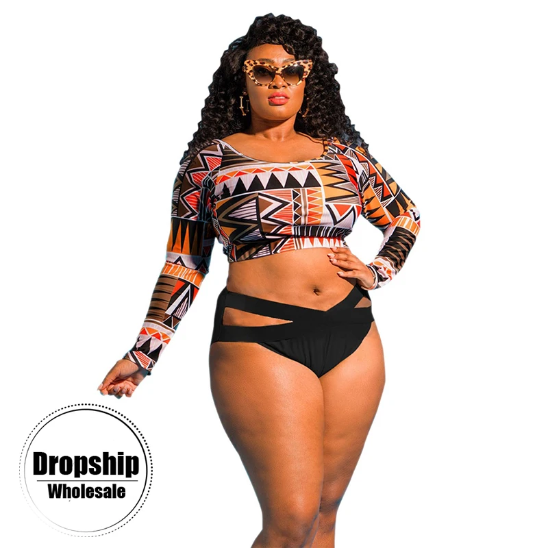 

5XL Print Women Bikini Set Sexy Push up Bikinis Summer Long sleeves Swimsuit Swimming Beach Swimwear Slimming Bodysuit Big Size