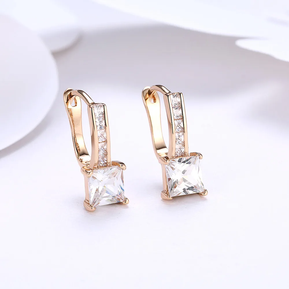 

New Fashion Retro Luxury Clear Square Cubic Zircon Earrings Gold Plating Women's Graceful Earrings Jewelry for Wedding