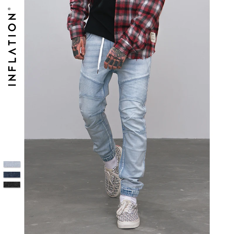 

INFLATION 2018 A/W Men Jeans Denim Jogger Draw rope Design Hip Hop Joggers For Men Skinny Biker Jeans Hip hop Denim Pants 8881W