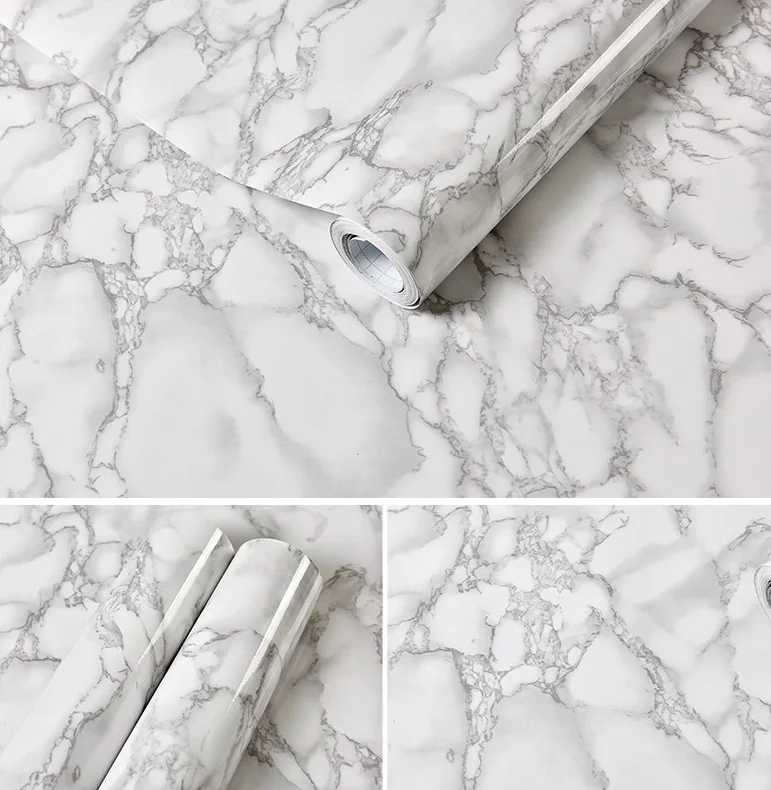 Водостойкая самоклеящаяся настенная бумага для Настенный декор ванной комнаты ПВХ Виниловая мраморная контактная бумага для кухонных столешниц - Цвет: Light Gray