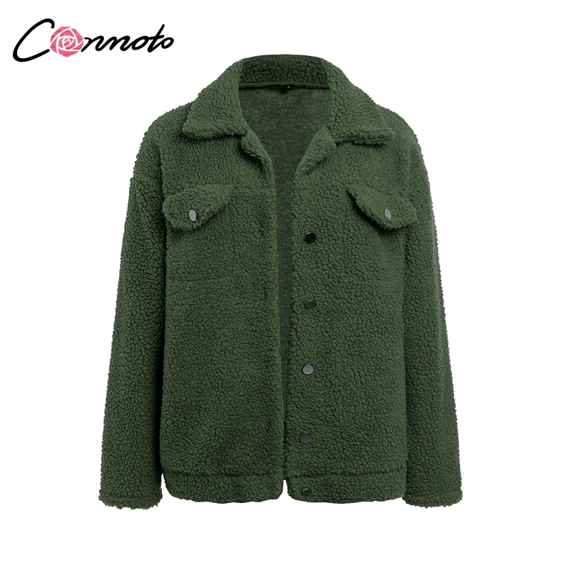 Conmoto Пальто из искусственного меха, модные плюшевые пальто, однотонные повседневные зимние пальто и куртки - Цвет: Зеленый