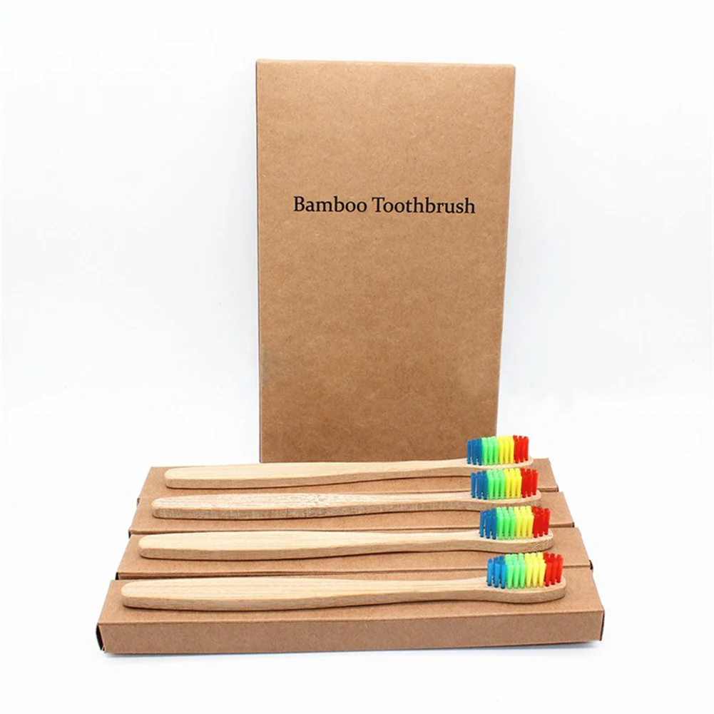 

4 PCS Natural Bamboo Handle Toothbrush Environment Low Carbon Rainbow Portable Bamboo Charcoal Toothbrush Oral Care Soft Bristle