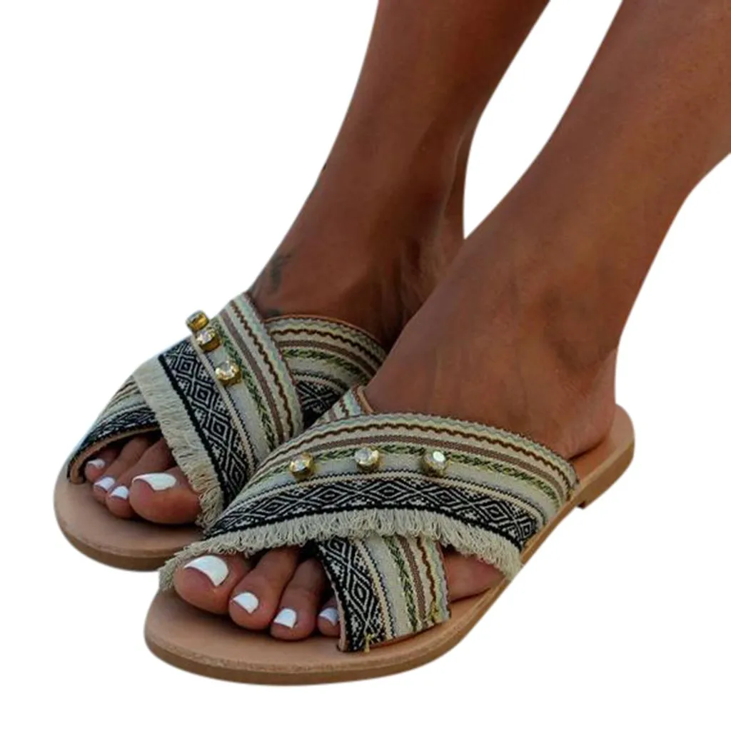 

SAGACE Ladies Slipper Flat with Shoes Low Women Plus Rhinestone Shoes Rome Beach Slip On Flats Flat Heel Shoes Slipper 2019