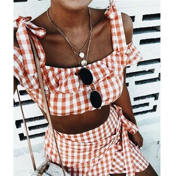 

Women Clothes Set Summer Plaid Vest Tank Top+High Waist Mini Pencil Skirt Party Bodycon Outfits Slim Streetwear Womens Outfits
