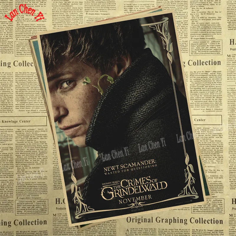 Фантастические звери: плакат из крафт-бумаги "The Crime of Grindelwald" для украшения дома, декоративная печать на стену