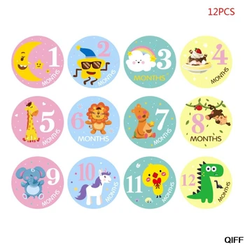 

Dropshipping 12 Pcs/set Baby Pregnant Women Monthly Photo Stickers Fun Lovely Cartoon Month 1-12 Milestone Clothing Stickers