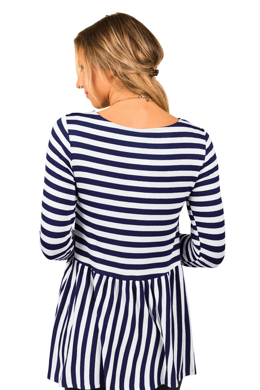 Gladiolus 2018 Striped T Shirt Women O-Neck Long Sleeve Loose Casual Women T-Shirt Autumn Coffee Navy Blue Ladies Tee Shirts Top (15)
