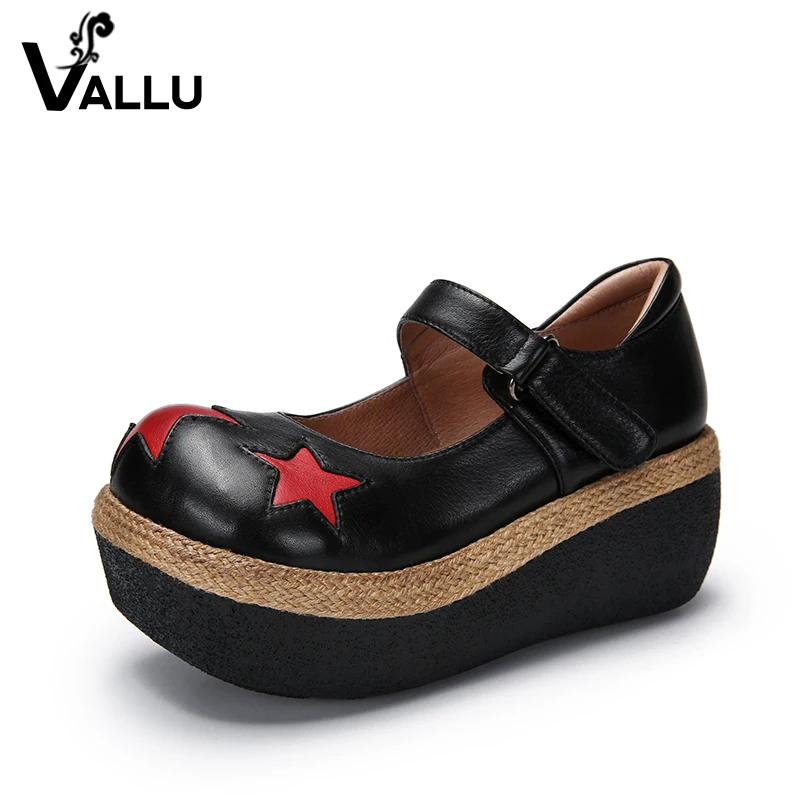 

High Platform Sandals Shoes Ladies Genuine Leather Women Wedge Pumps Handmade Round Toe Female High Heel Shoes