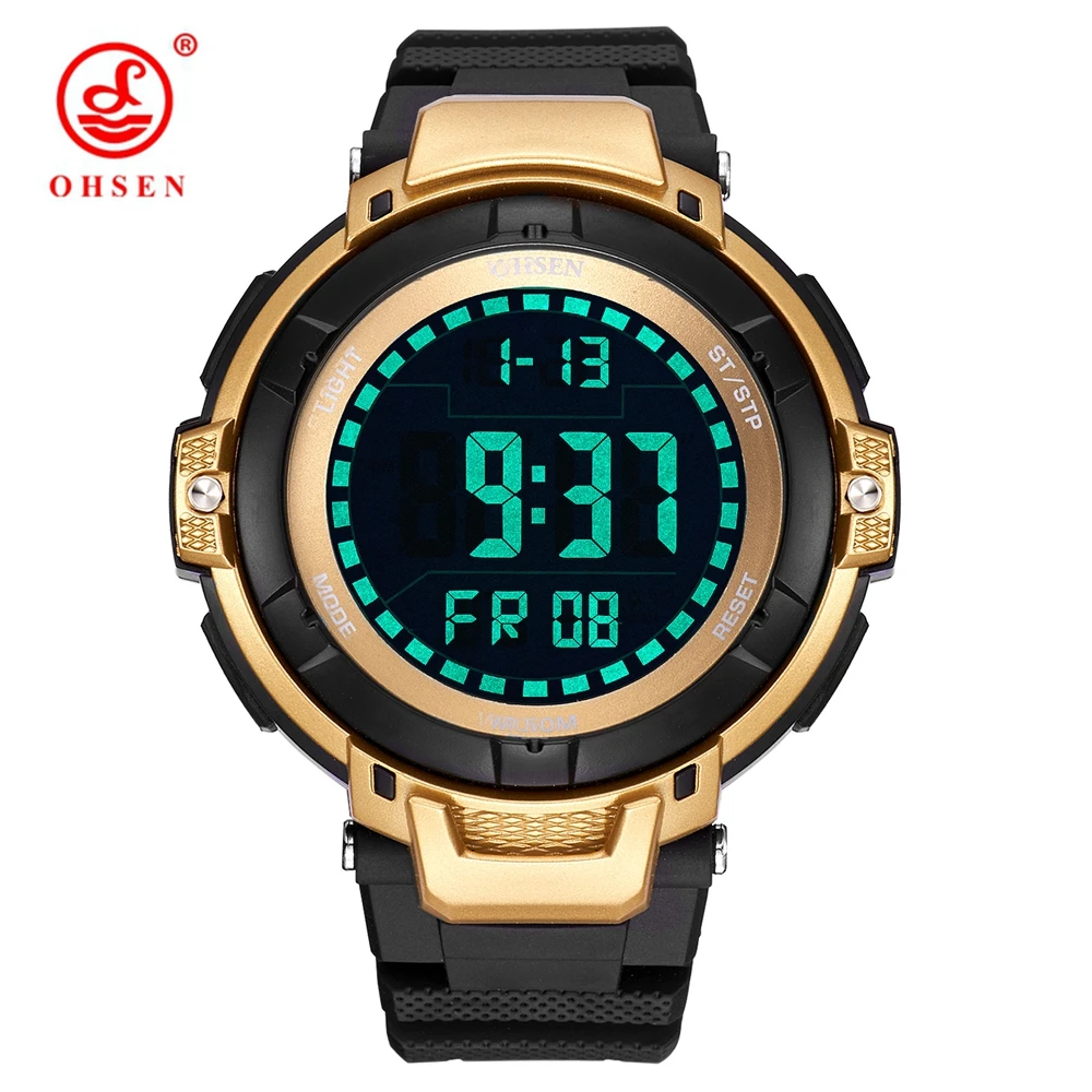 

OHSEN relogio Digital Watch Men Waterproof 2017 Stopwatch LED Display Alarm Electronic Sport Watches Male Clock Gold hours
