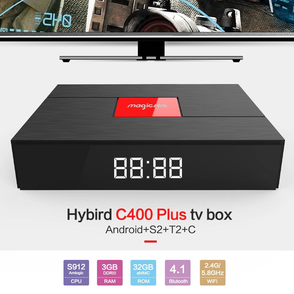 

Magicsee C400 Plus Android TV Box Amlogic S912 support DVB-S2 T2 C with 3GB RAM 32GB ROM 2.4/5.8G WiFi BT4.1 4K H.265 TV Box