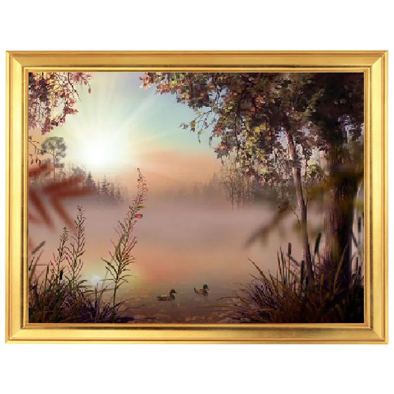 

golden panno,Needlework,DIY DMC Cross stitch,Sets For Embroidery kit 14ct unprinted cotton thread sunrise river Cross-Stitching