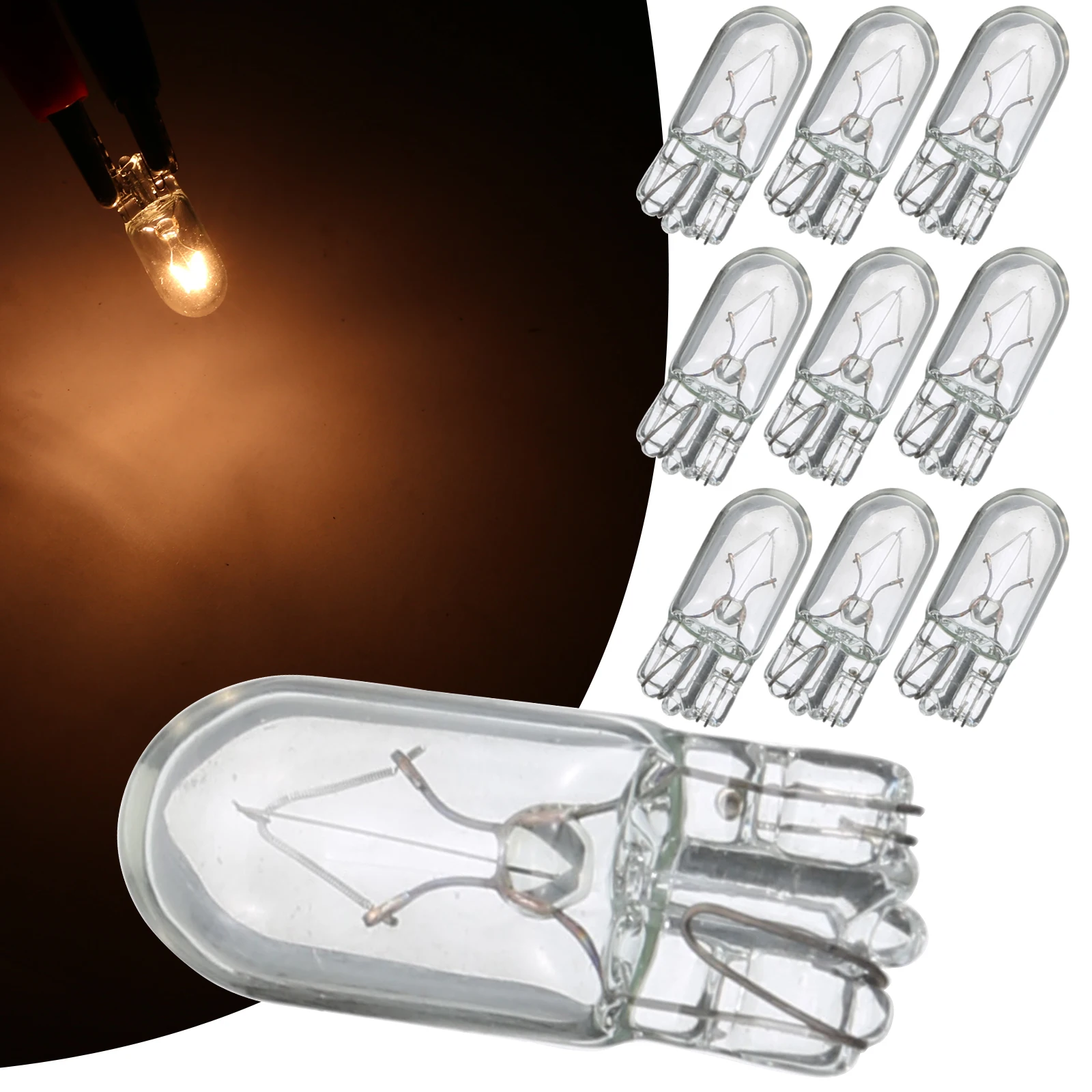 New 10pcs T10 White Halogen Bulb 194 168 W5W 5W 8000K Car Cool Width Light Signal Interior Bulb Lamp Transparent Light Source
