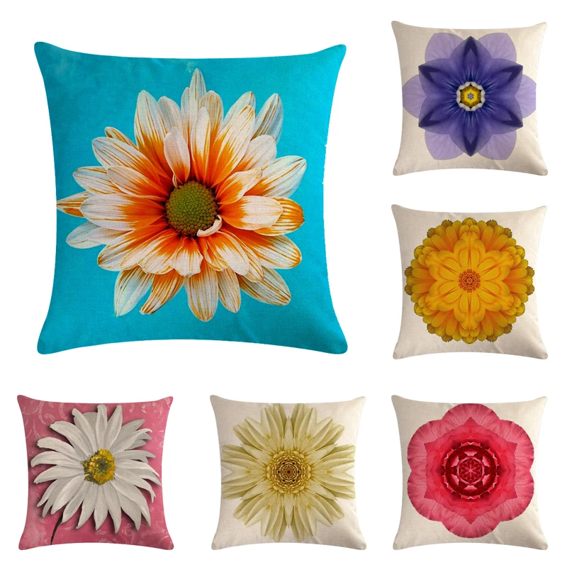 45*45cm Printed Cotton Linen Cushion Cover Big Flower Home Decor
