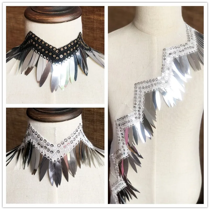

3Yards Silver Sequined Fringe Lace Trim Gold Ribbon DIY Sewing Latin Dance Dress Braid Accessories Beaded Paillette Tassel Lace