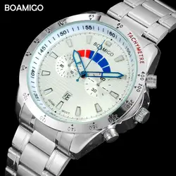Спорт BOAMIGO Повседневное Сталь мужские часы лучший бренд моды кварцевые часы ударопрочный Авто Дата Мужская Наручные часы Relogio Masculino