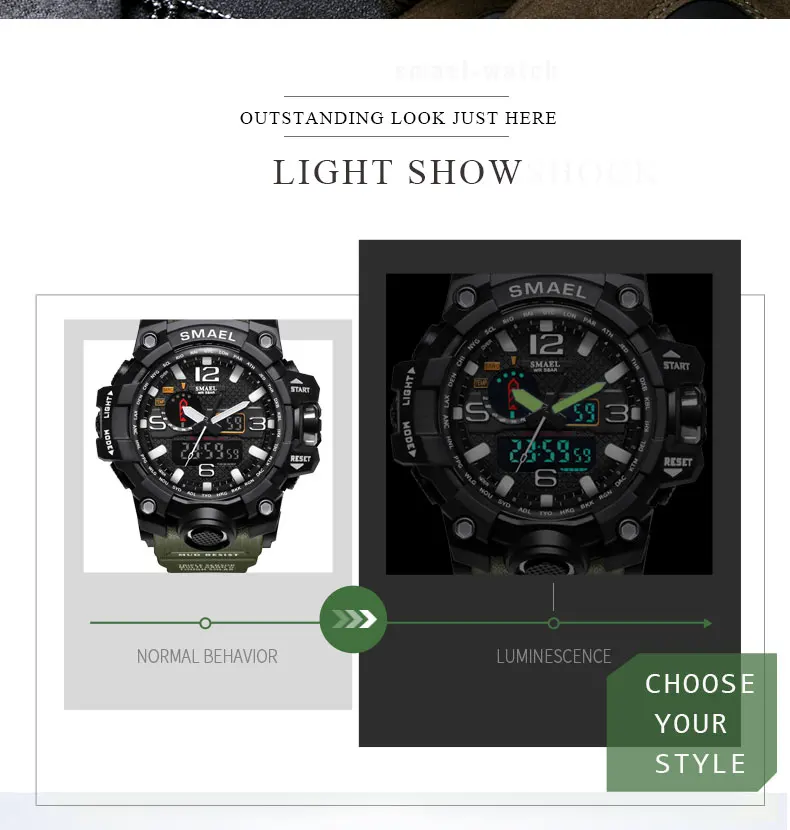 SMAEL Брендовые мужские спортивные часы G стиль светодиодный цифровой водонепроницаемый шок мужские часы Relogios Masculino мужской подарок военные наручные часы