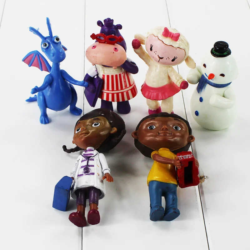

7-10cm 6pcs/lot Doc McStuffins Doctor and Friend Girls Dragon Sheep Hippo PVC Action Figure model Toys Doll Great gift