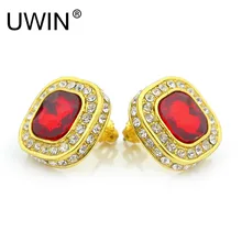 UWIN Мужская хип-хоп Золотая цветная серьга со стразами с квадратным красным синим кристаллом с зелёными камнями женские серьги-гвоздики Панк ювелирные изделия