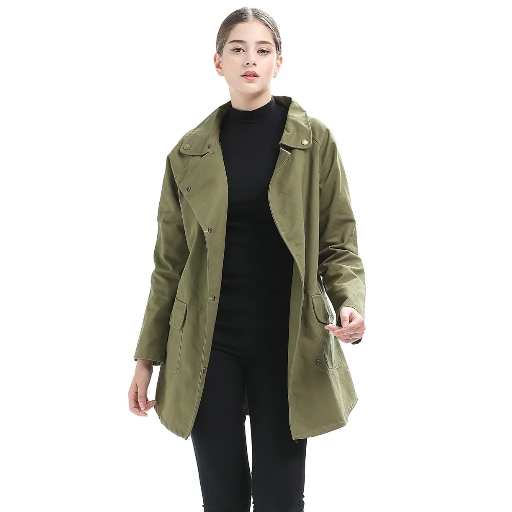 Buy 2018 Autumn Women's Army Green Trench Coat Long