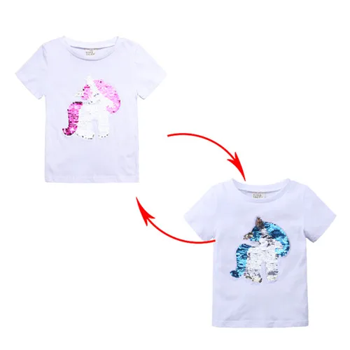 PR-359 футболки для мальчиков хлопковая Детская футболка с блестками двусторонние пайетки футболка для девочек детская белая футболка для девочек - Цвет: 012