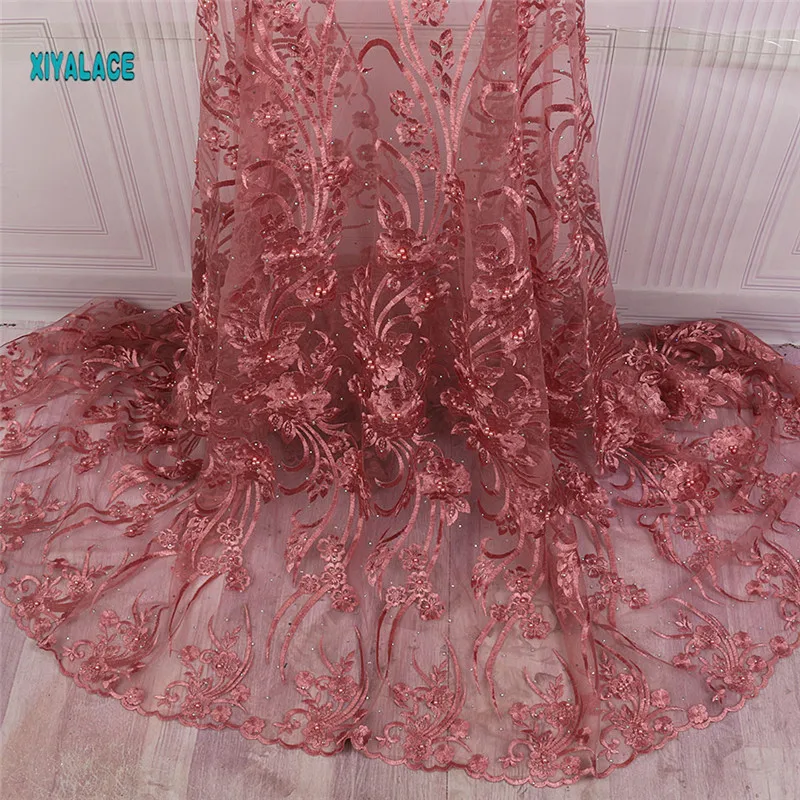 African lace fabric Beads Lace Fabric Embroidered Nigerian Net Laces Fabric Bridal High Quality French Tulle YA2258B-1