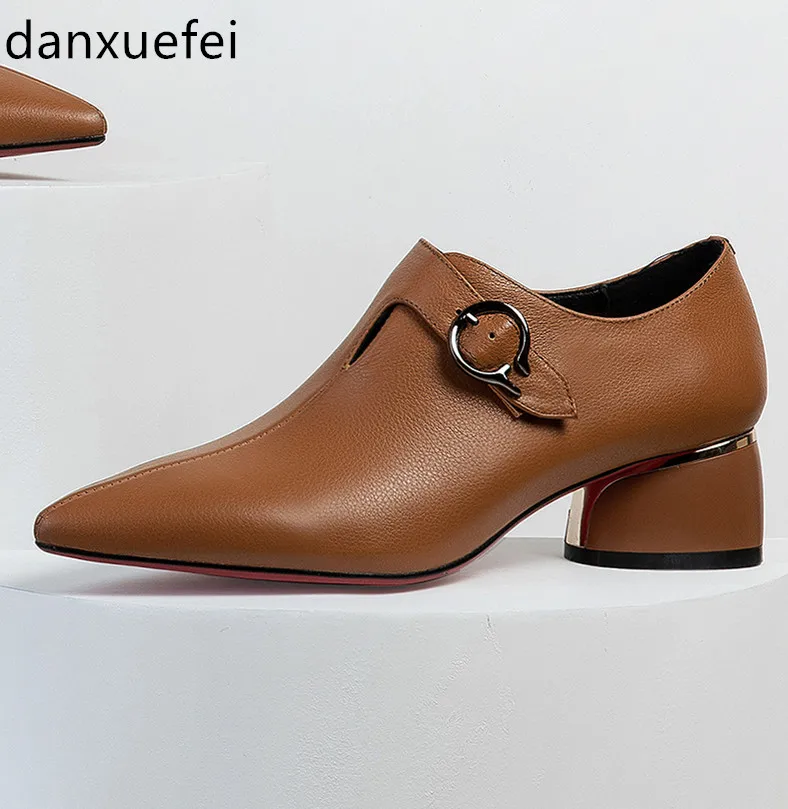 

Plus size 34-42 women's genuine leather pumps low heel comfortable autumn OL style high heels high quality pointed toe shoes hot