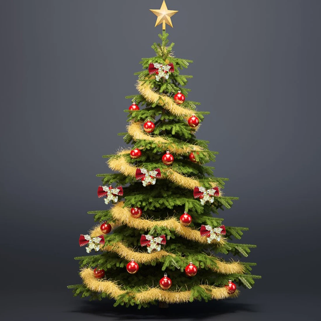 

Good 20Pcs Grid Christmas Mini Cute Bow Jingle Bell Tree Hanging Decoration Xmas Bowknot Ornament