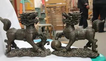 

11 China Copper Bronze Feng Shui Evil Fu Foo Dog Lion kylin Kirin Statue Pair