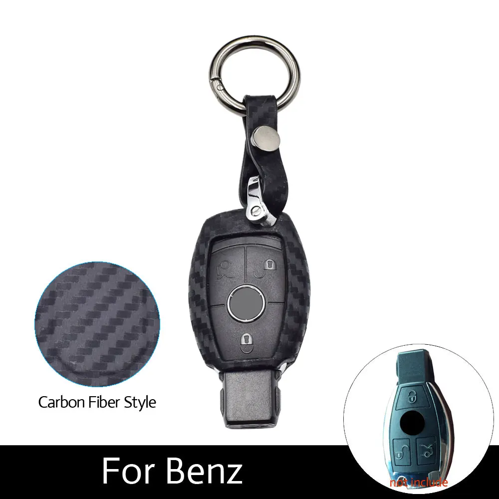 

ATOBABI Carbon Fiber Silicone Car Key Case for Mercedes Benz C B S Series GLC260 GLA200 E300 C200L E300L B200 SUV Keys Cover